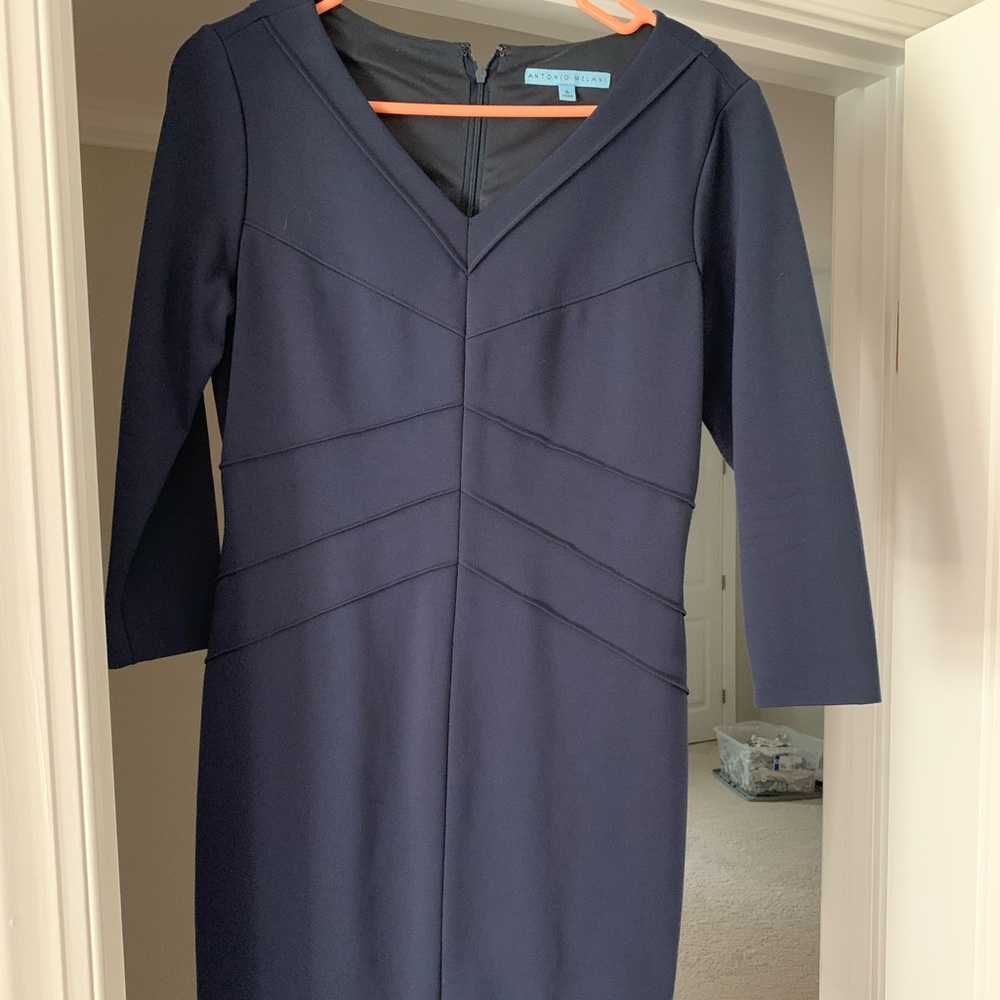 Antonio melani navy fitted dress 3/4 length sleeves. Size 6. Women’s.